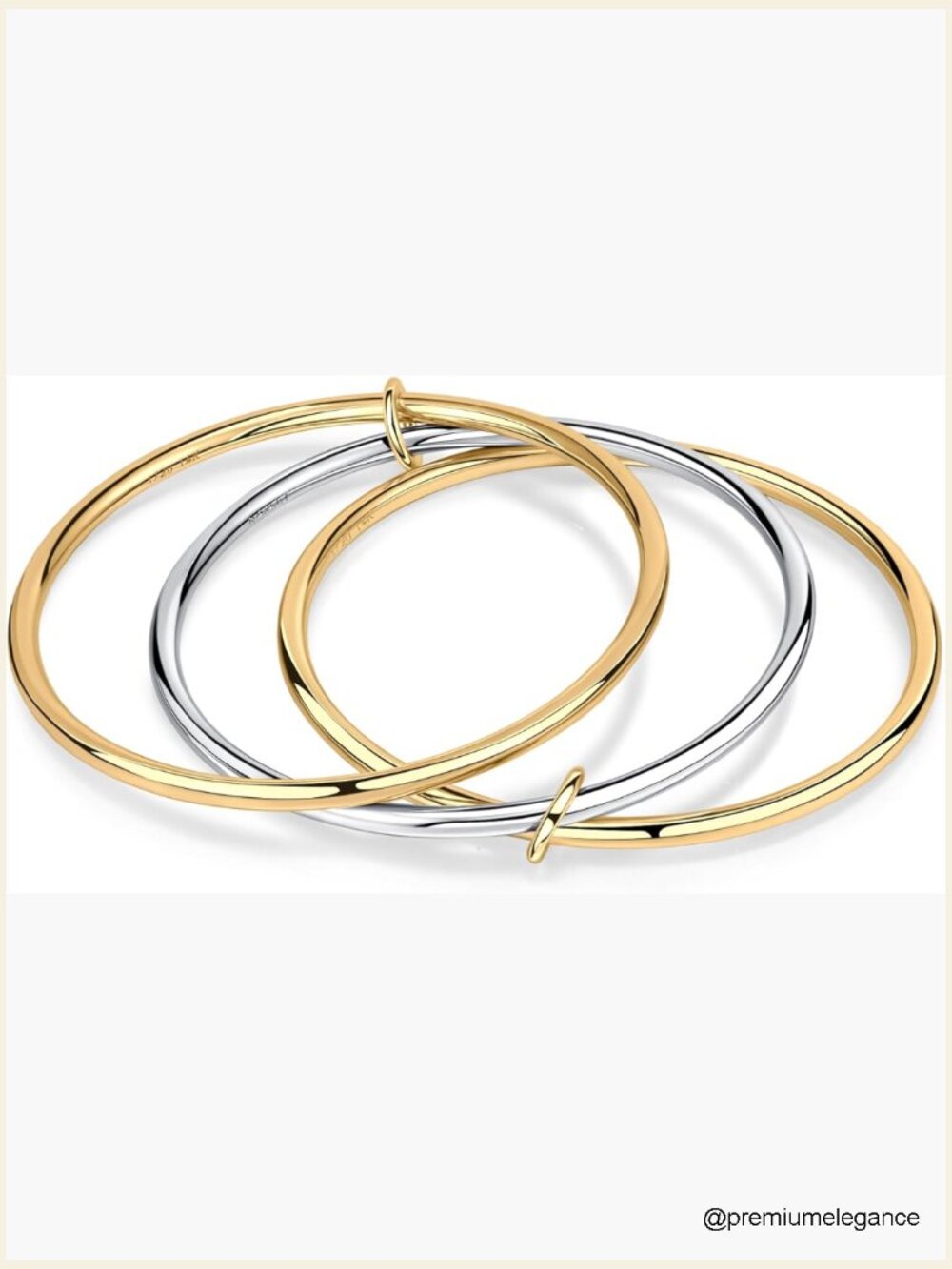 Triple Stackable Bangle Bracelet Set 3-Pack Two-Tone Stainless Steel